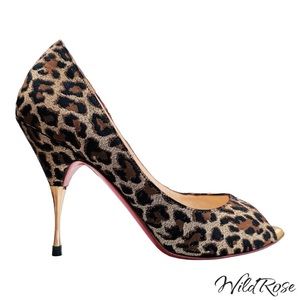 CHRISTIAN LOUBOUTIN Gold Metallic Leopard Giaguaro Yoyospina 100 Pumps Size 37.5